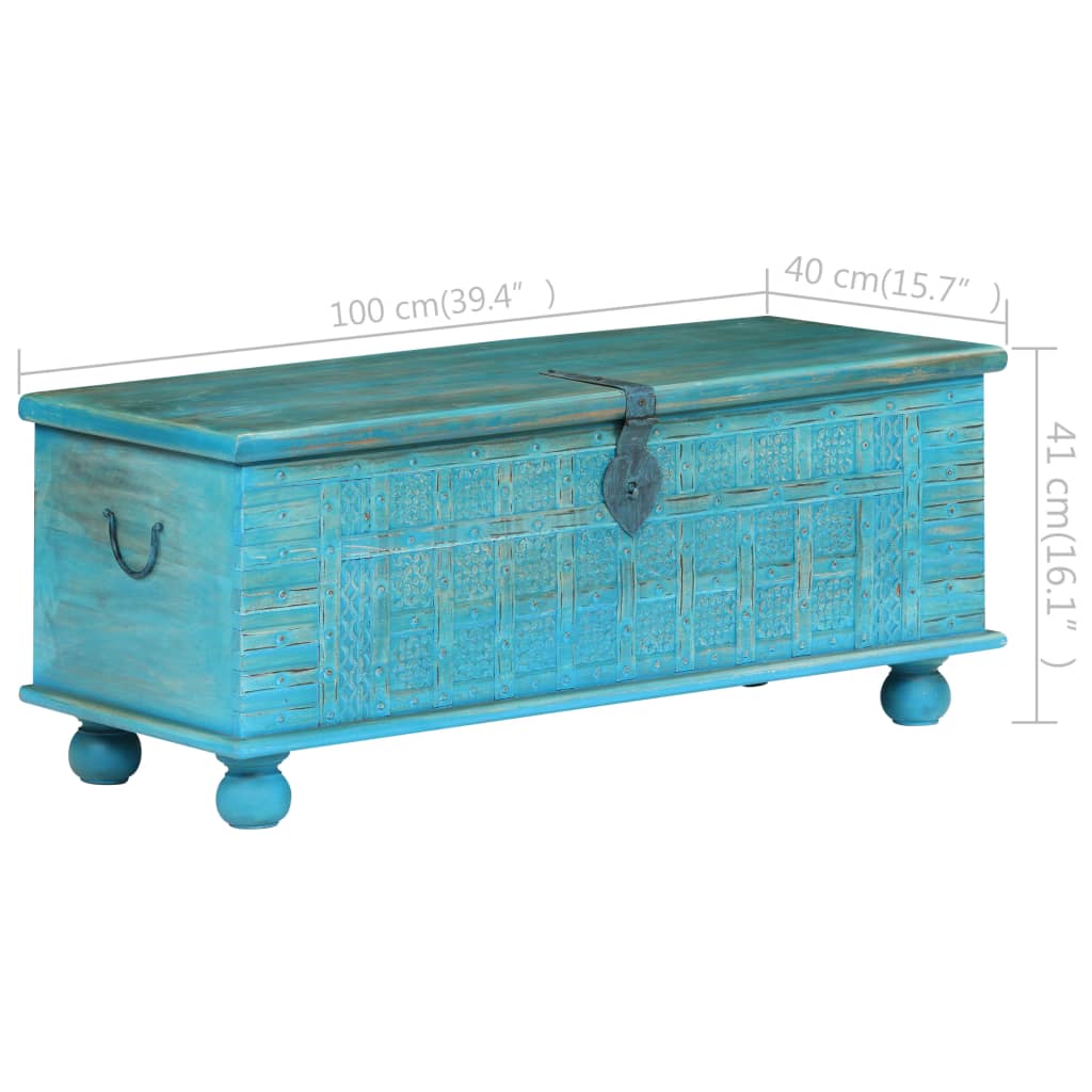 Aufbewahrungstruhe Massivholz Mango Blau 100x40x41 cm