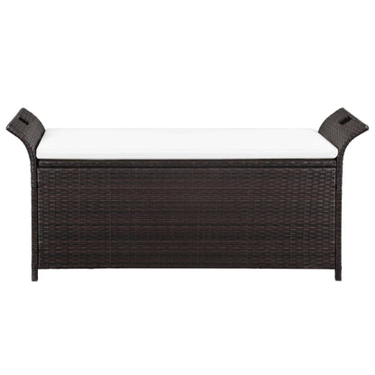 Chest bench with upholstery 138 cm poly rattan brown