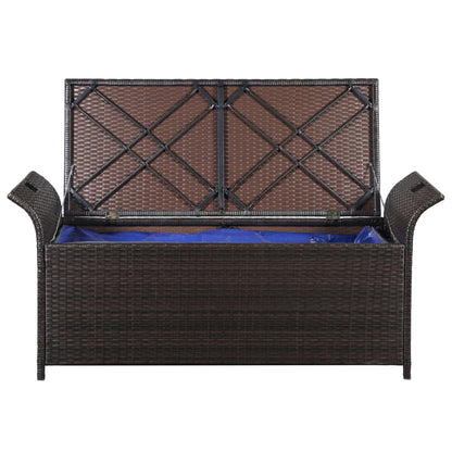 Chest bench with upholstery 138 cm poly rattan brown