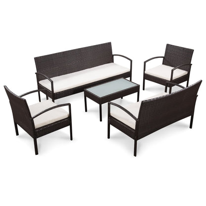 5-tlg. Garten-Lounge-Set mit Auflagen Poly Rattan Braun