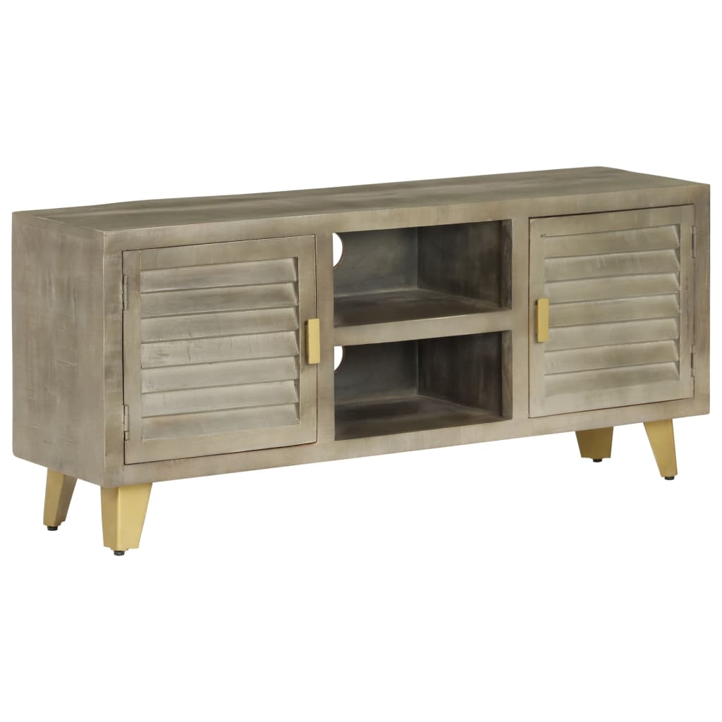 TV-Schrank Massivholz Mango Grau mit Messing 110x30x48 cm