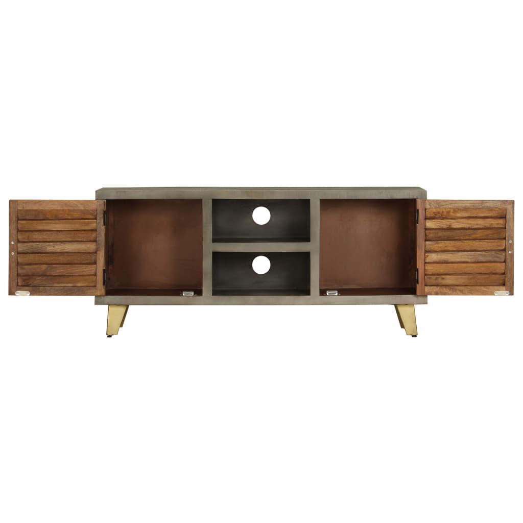 TV-Schrank Massivholz Mango Grau mit Messing 110x30x48 cm