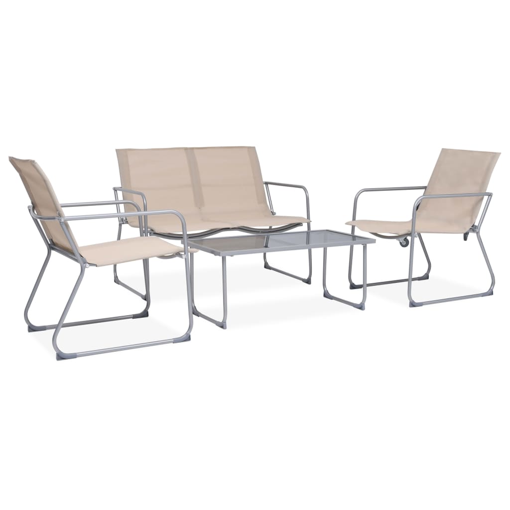 4-tlg. Garten-Lounge-Set Stoff und Stahl Creme