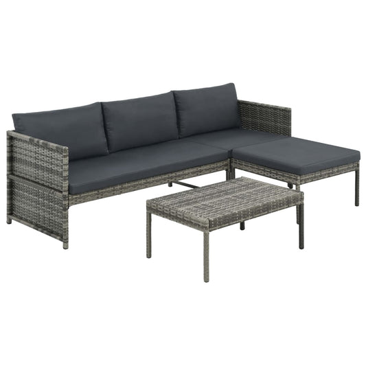 3-tlg. Garten-Lounge-Set mit Auflagen Poly Rattan Grau