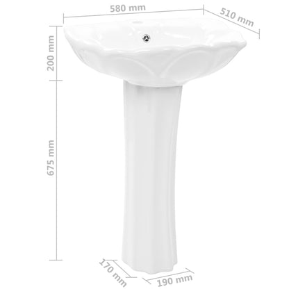 Freistehendes Waschbecken mit Säule Keramik Weiß 580x510x200 mm