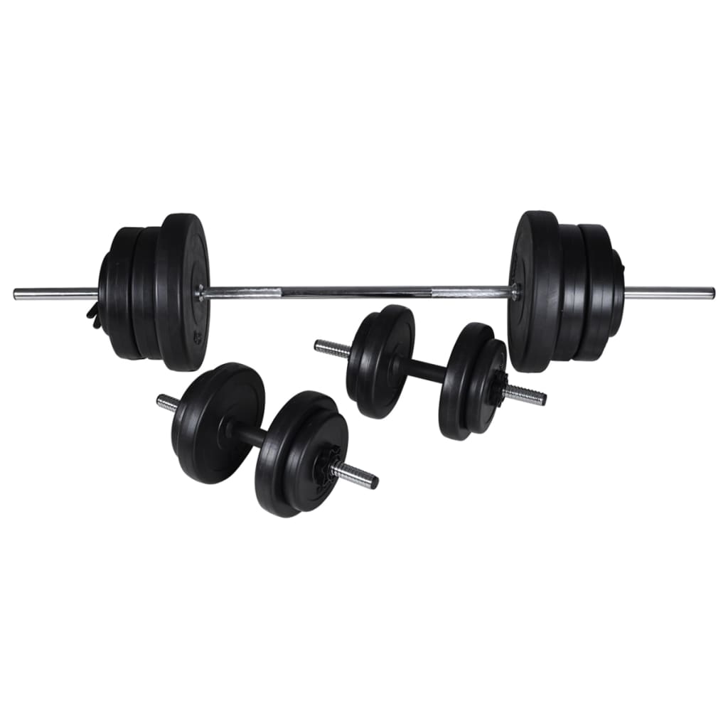 Trainingsbank mit Ablage, Langhantel und Kurzhantel Set 60,5 kg