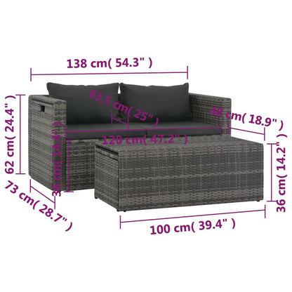 6-tlg. Garten-Lounge-Set mit Polstern Poly Rattan Grau