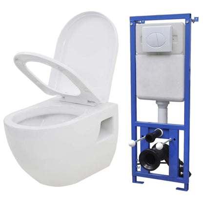 Wall-hung toilet with built-in cistern ceramic white