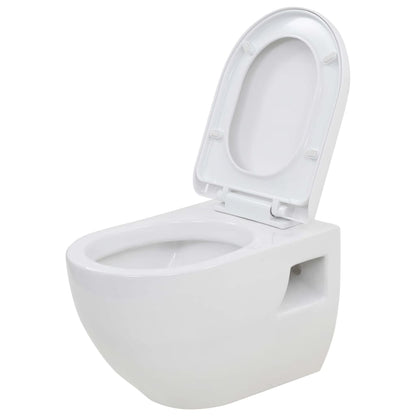 Wall-hung toilet with built-in cistern ceramic white