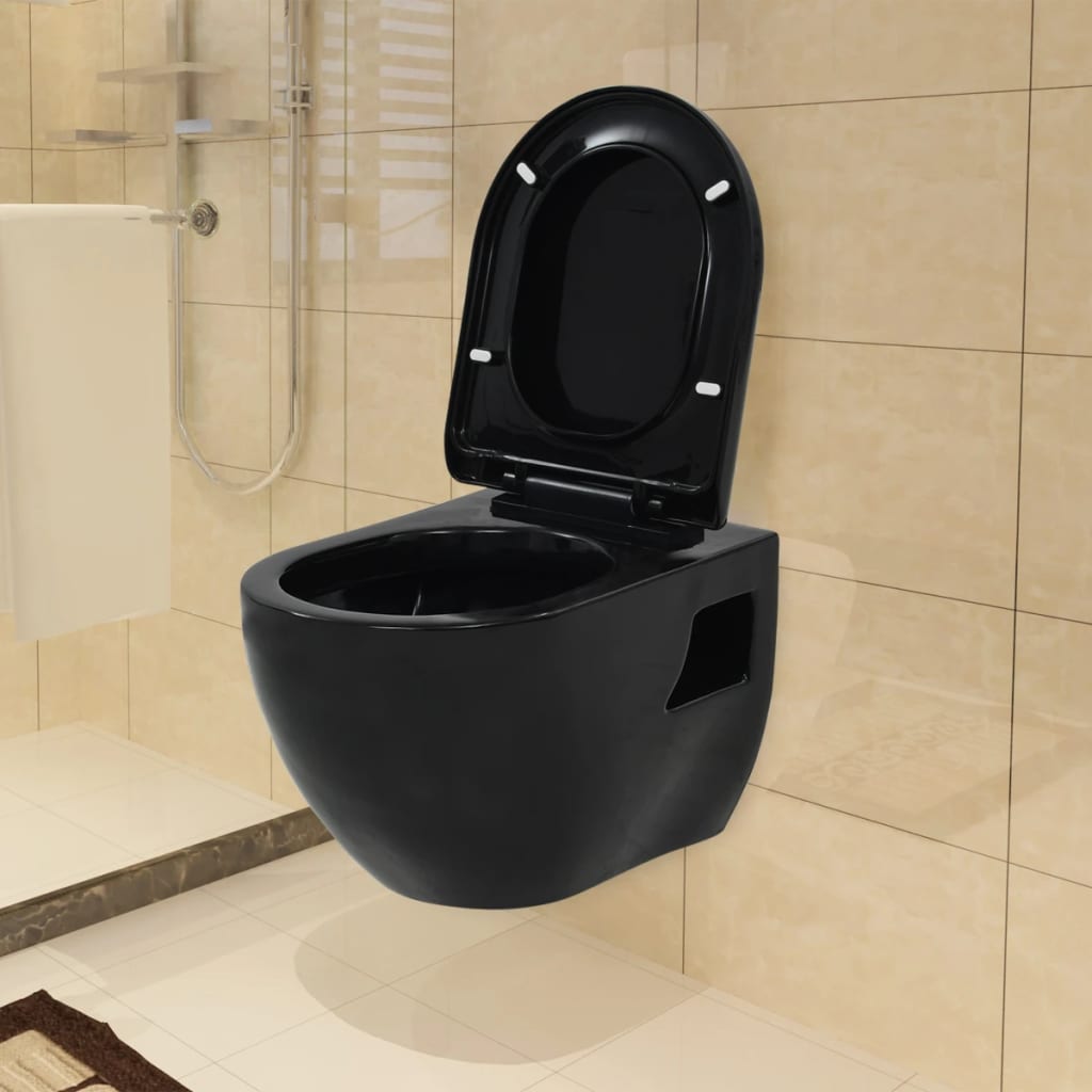 Wall-hung toilet with built-in cistern ceramic black