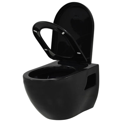 Wall-hung toilet with built-in cistern ceramic black