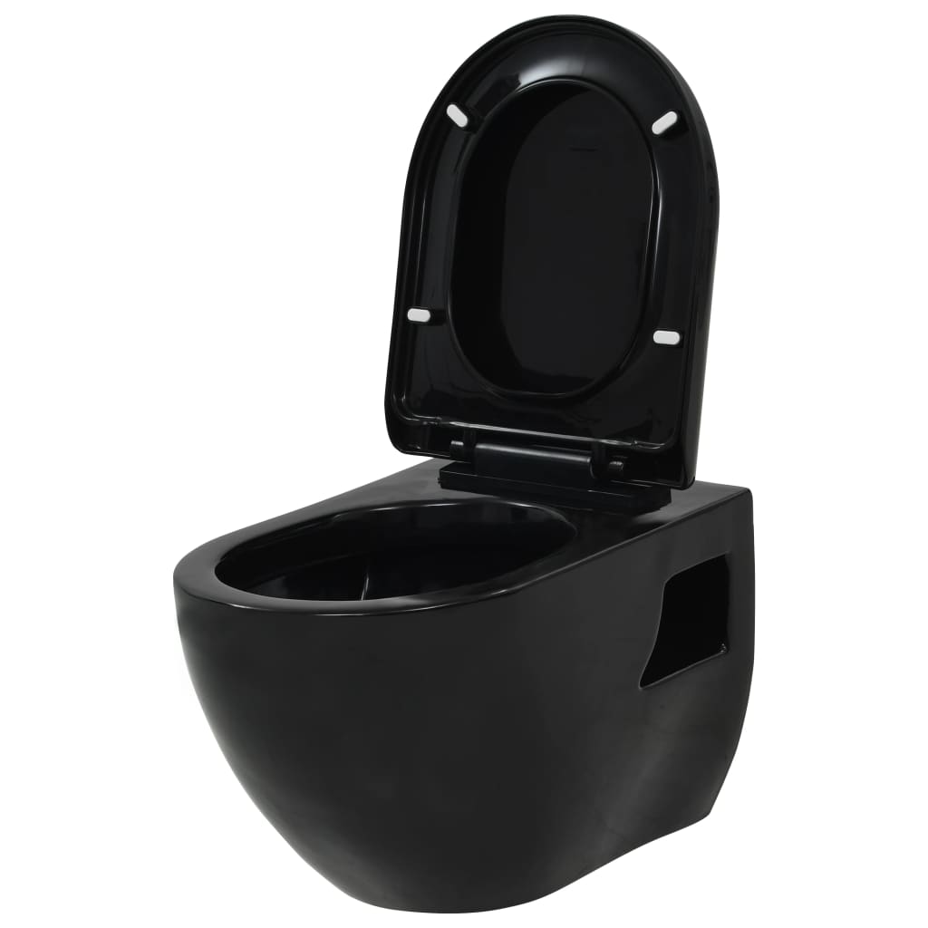 Wall-hung toilet with built-in cistern ceramic black