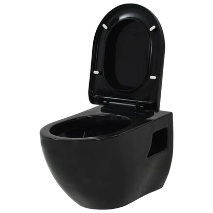 Wall-hung toilet with built-in cistern ceramic black