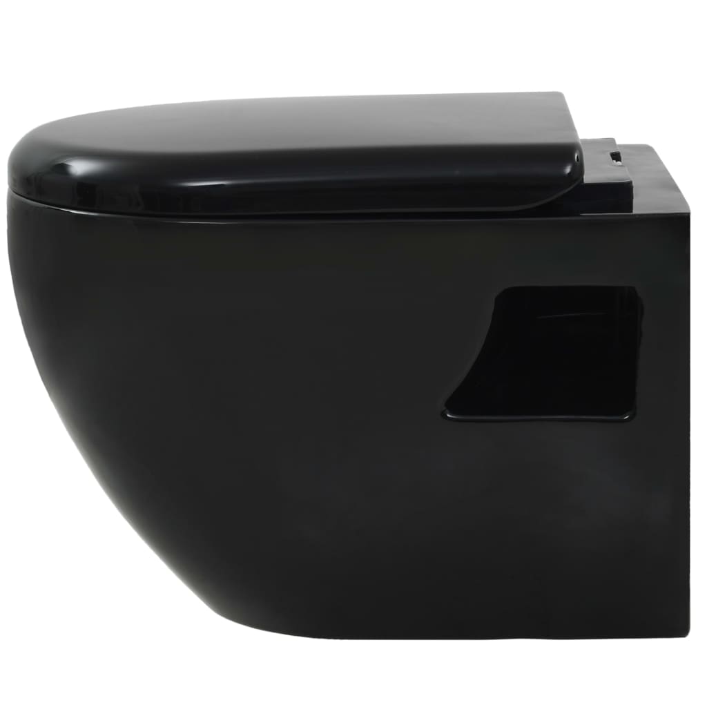 Wall-hung toilet with built-in cistern ceramic black