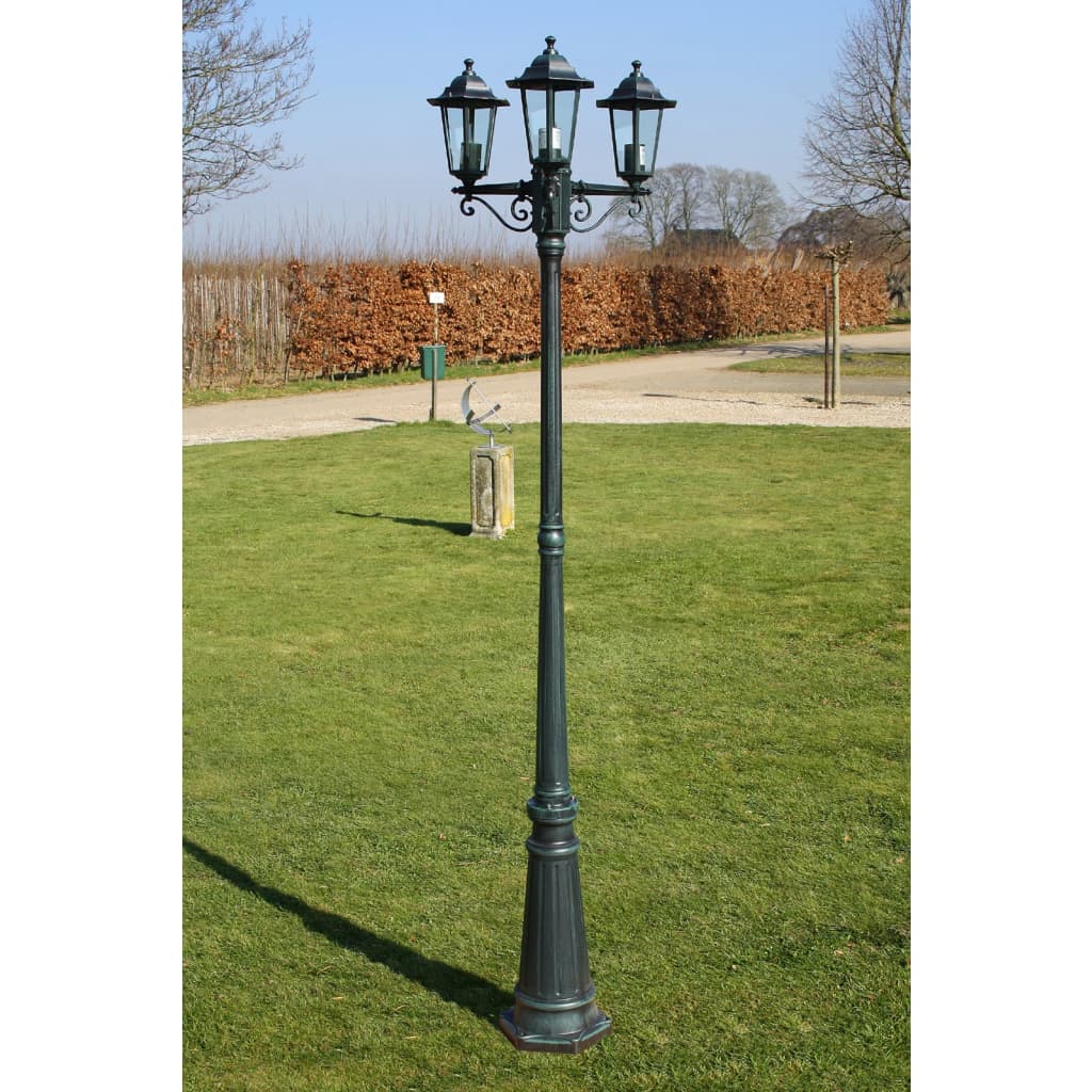 Gartenlaterne 3-flammig 215 cm Dunkelgrün/Schwarz Aluminium