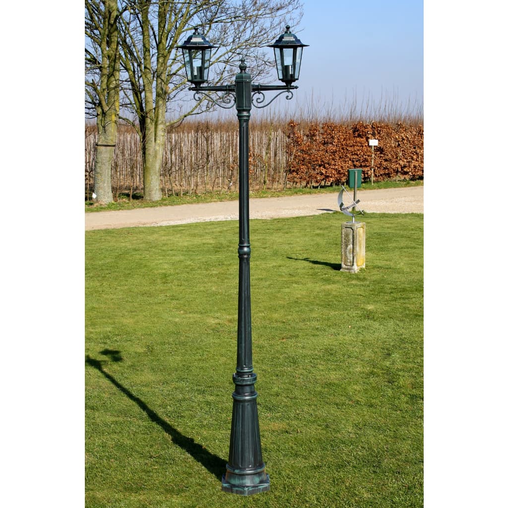 Gartenlaterne 2-flammig 215 cm Dunkelgrün/Schwarz Aluminium