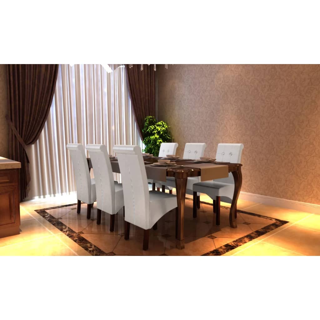 Dining room chairs 6 pcs. White faux leather