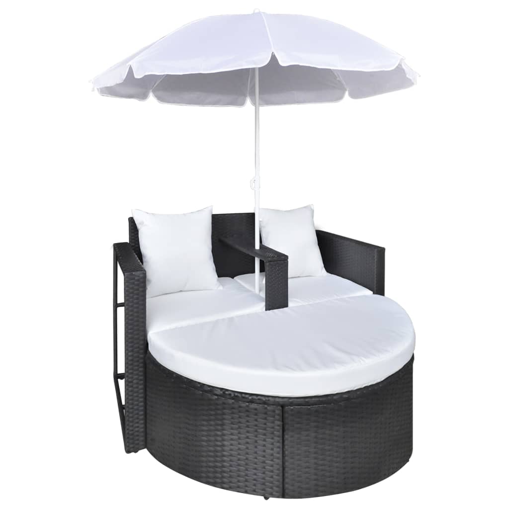 Gartenbett mit Sonnenschirm Braun Poly Rattan