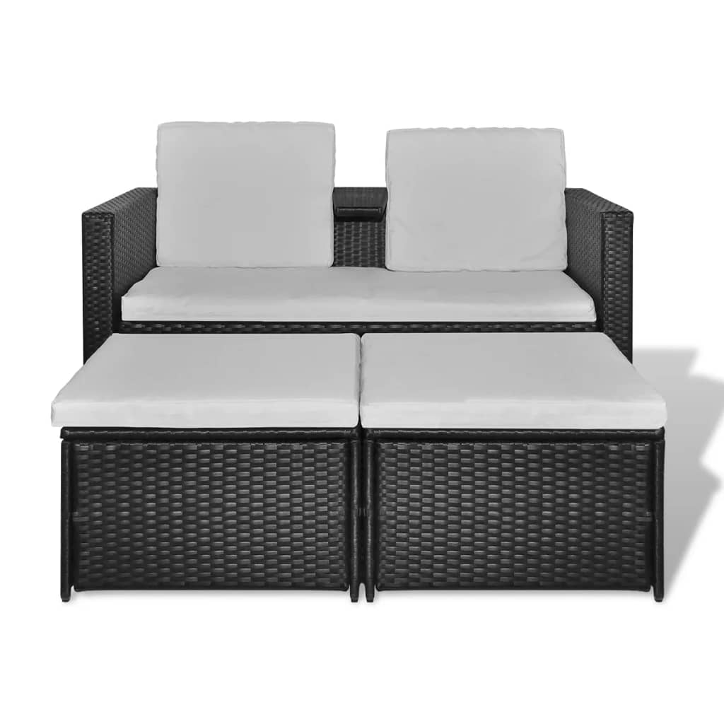 4-tlg. Garten-Lounge-Set mit Auflagen Poly Rattan Schwarz