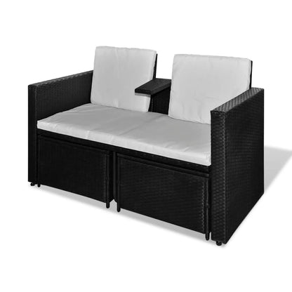 4-tlg. Garten-Lounge-Set mit Auflagen Poly Rattan Schwarz