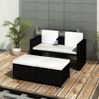 4-tlg. Garten-Lounge-Set mit Auflagen Poly Rattan Schwarz