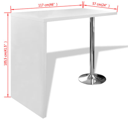 Bartisch MDF mit 1 Stahlbein Hochglanz Weiß