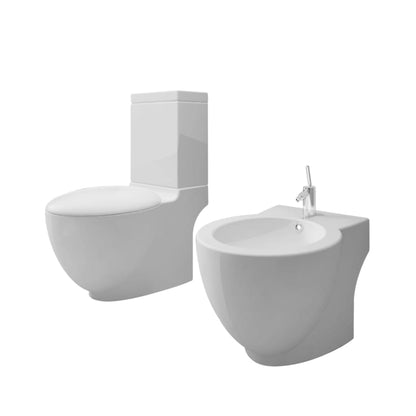 Toilet and bidet set white ceramic