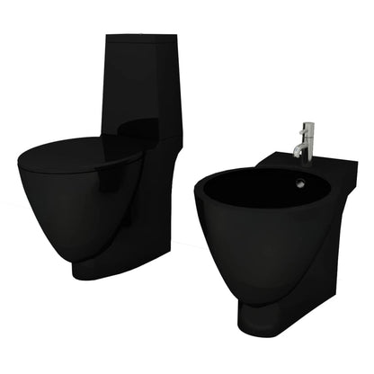 Keramik-WC & Bidet-Set Schwarz