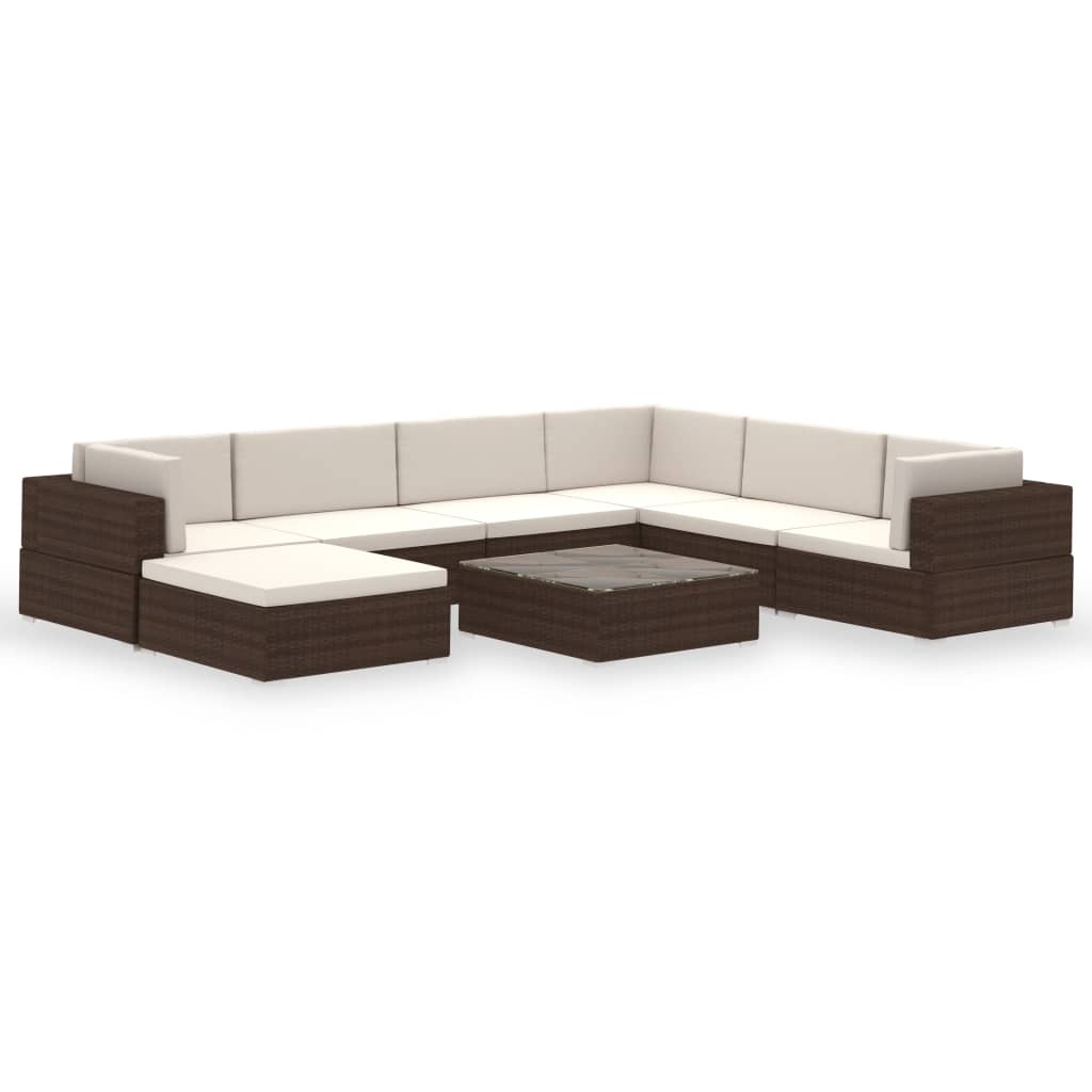 8-tlg. Garten-Lounge-Set mit Auflagen Poly Rattan Braun