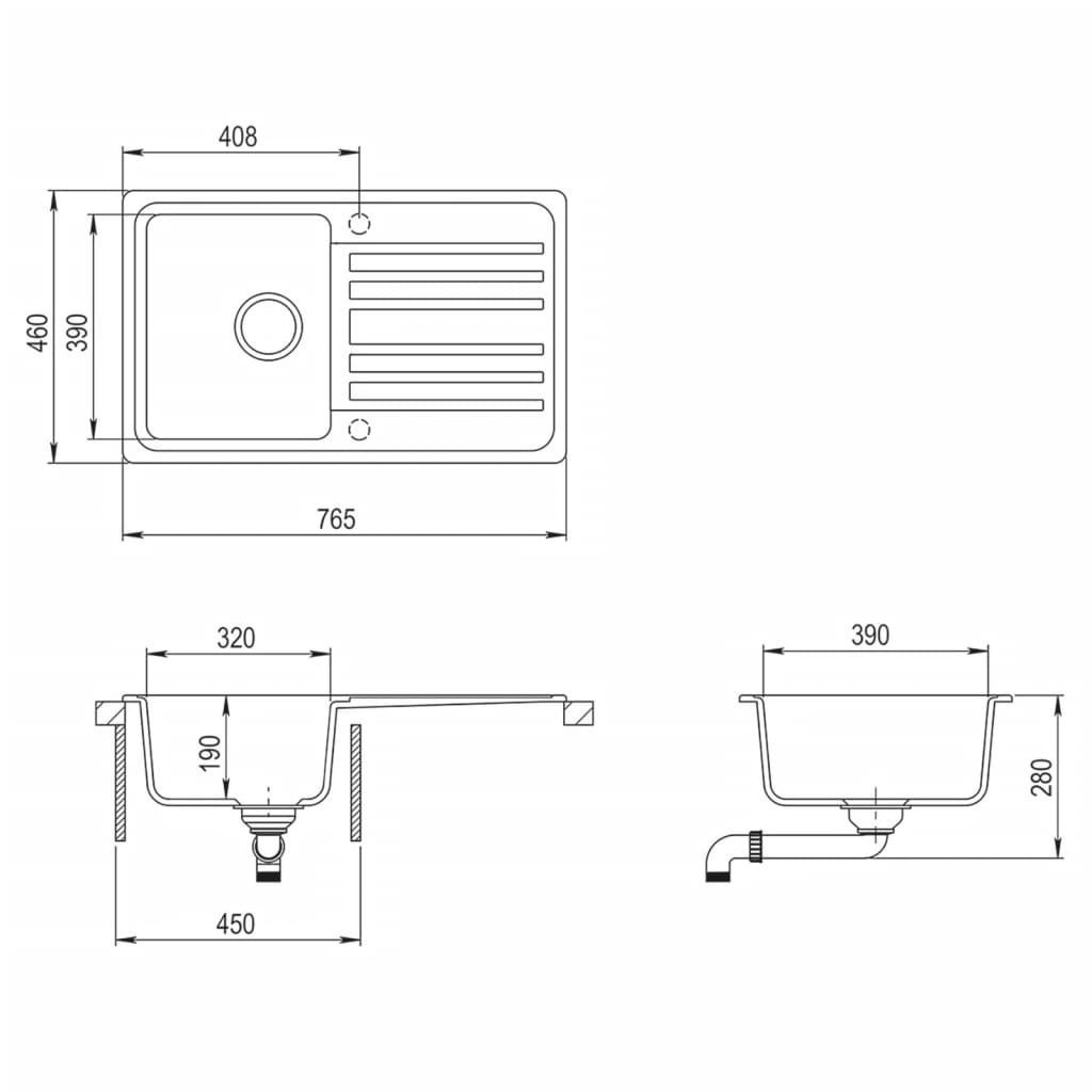 Granitspüle mit Abtropffläche Reversibel Cremeweiß