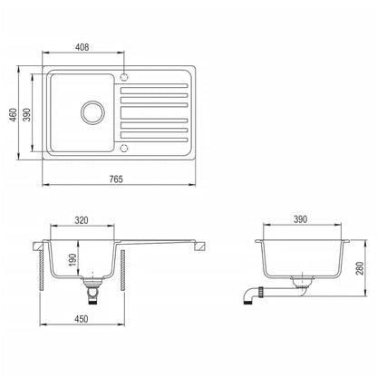 Granitspüle mit Abtropffläche Reversibel Cremeweiß