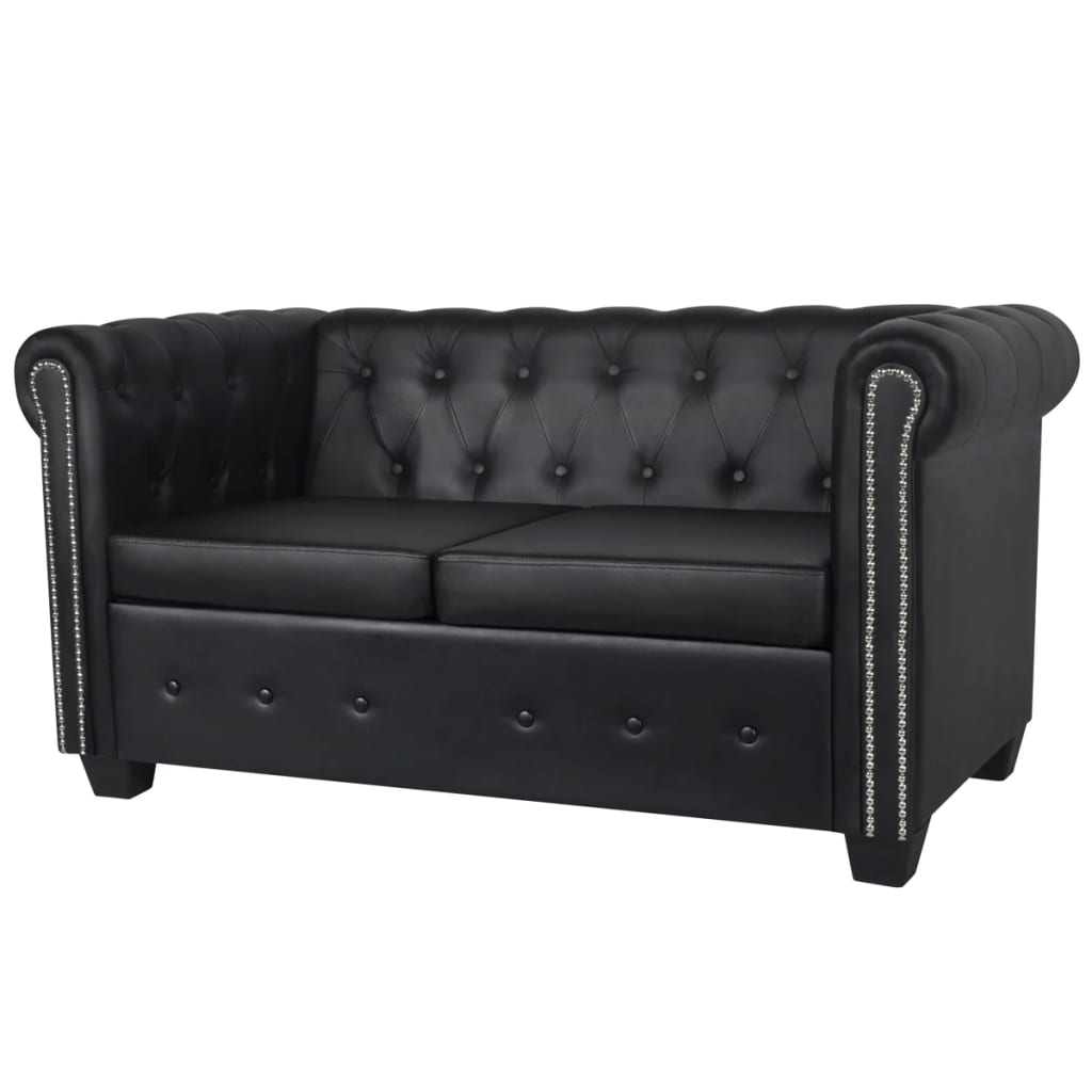 Chesterfield-Sofa 2-Sitzer Kunstleder Schwarz