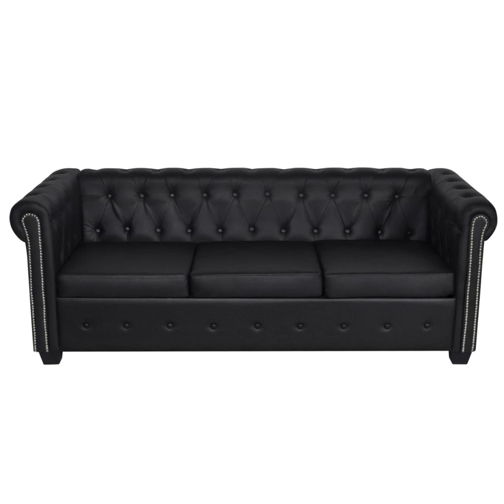 Chesterfield sofa 3-seater faux leather black