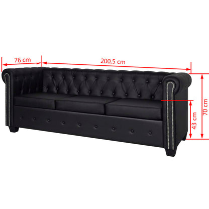 Chesterfield sofa 3-seater faux leather black