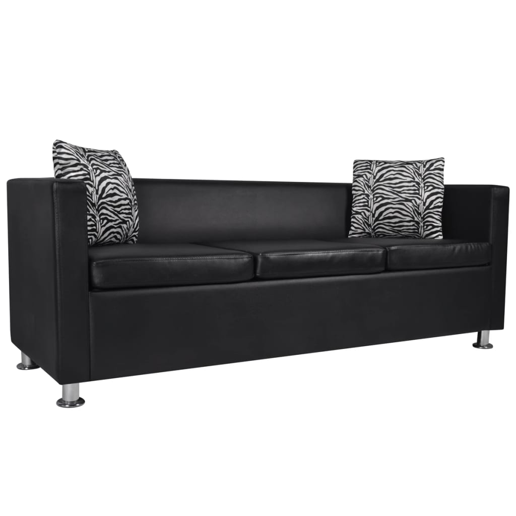 Sofa-Set Kunstleder 3-Sitzer + 2-Sitzer + Sessel Schwarz