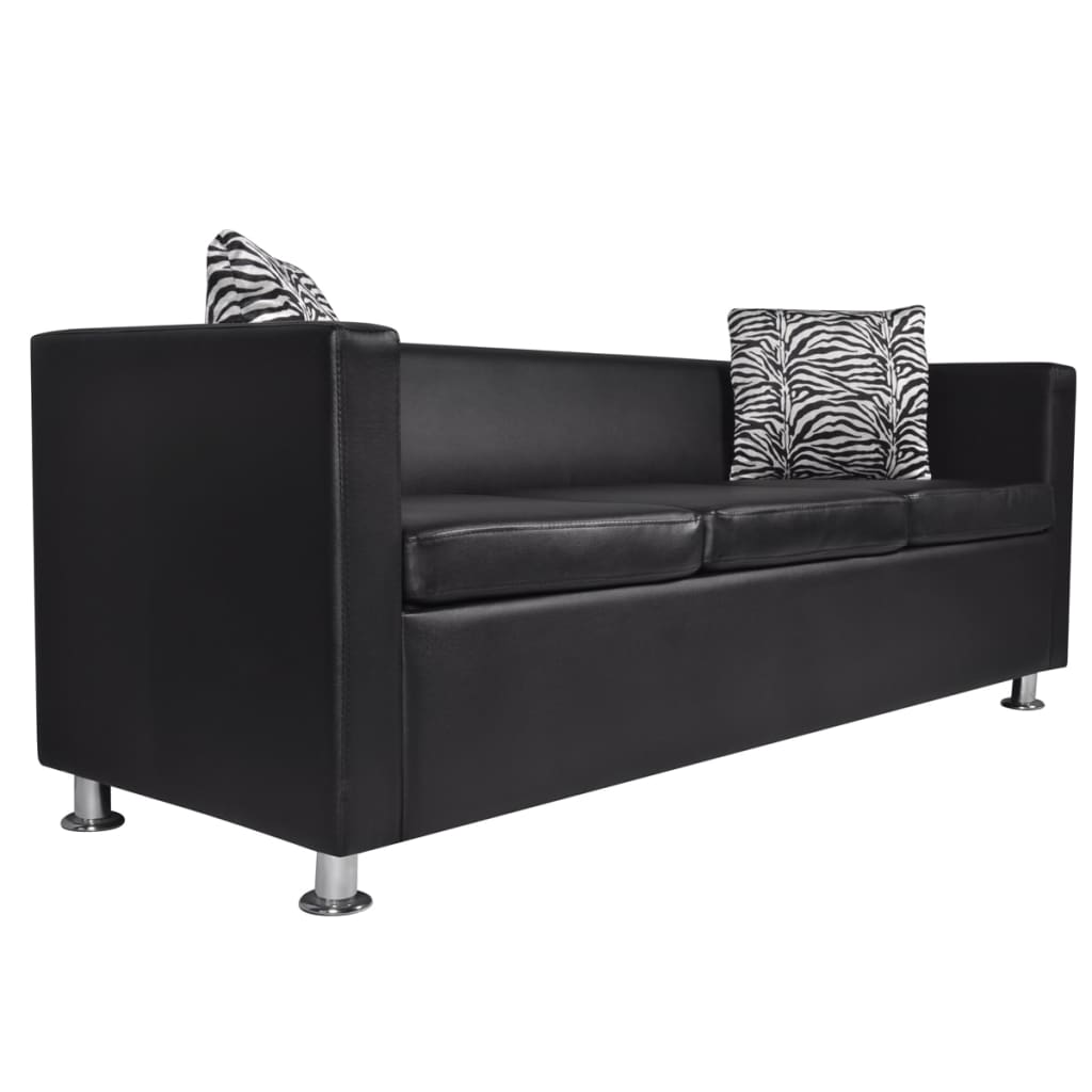 Sofa-Set Kunstleder 3-Sitzer + 2-Sitzer + Sessel Schwarz