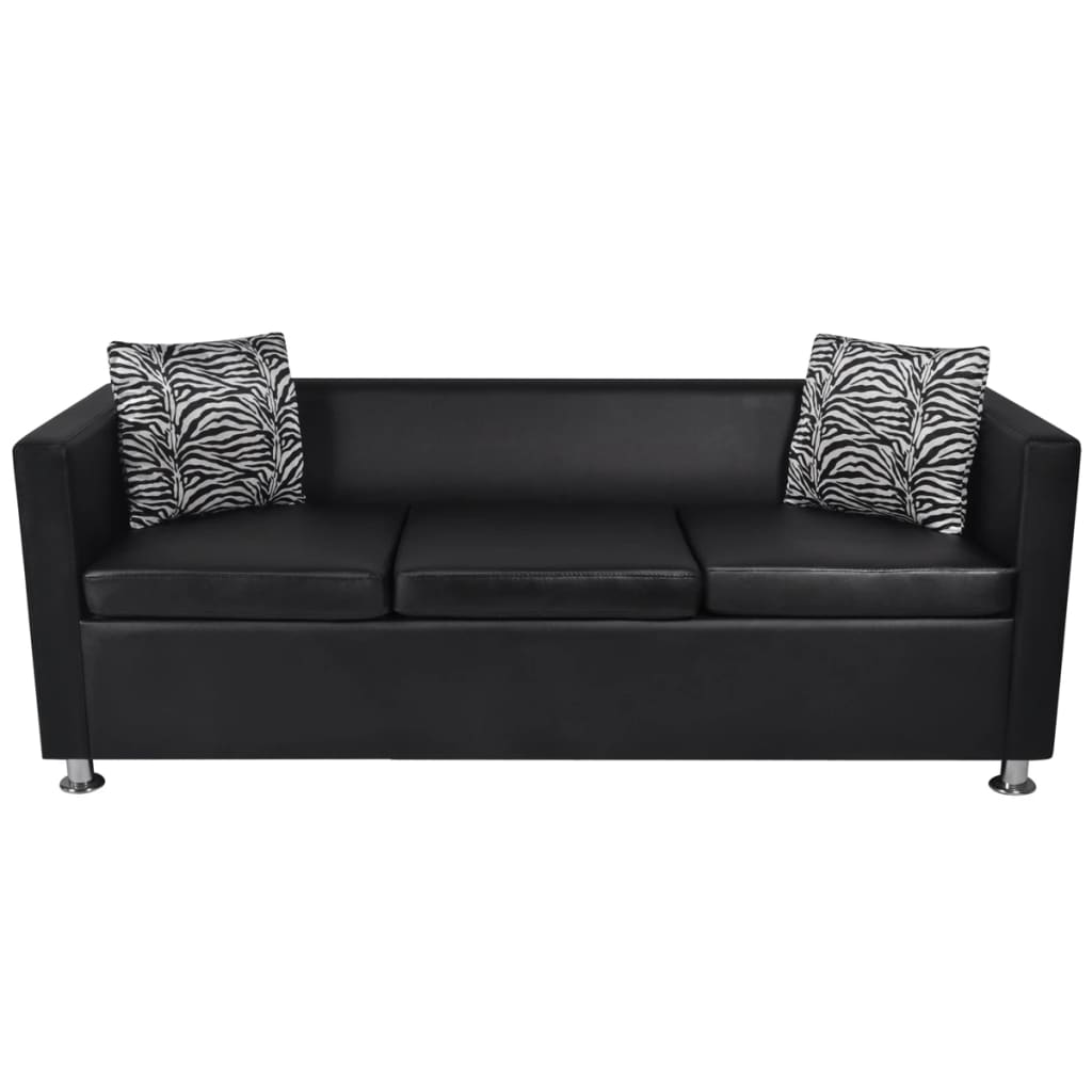 Sofa-Set Kunstleder 3-Sitzer + 2-Sitzer + Sessel Schwarz