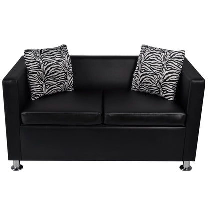 Sofa-Set Kunstleder 3-Sitzer + 2-Sitzer + Sessel Schwarz