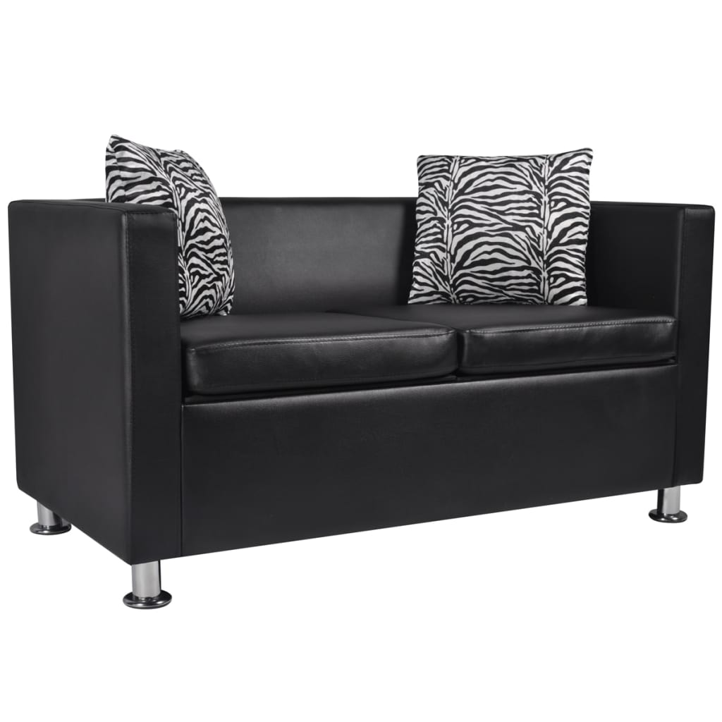 Sofa-Set Kunstleder 3-Sitzer + 2-Sitzer + Sessel Schwarz