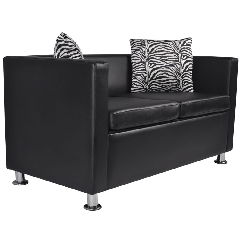 Sofa-Set Kunstleder 3-Sitzer + 2-Sitzer + Sessel Schwarz