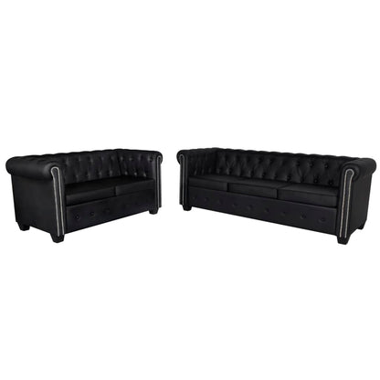 Chesterfield sofas 2-seater and 3-seater faux leather black