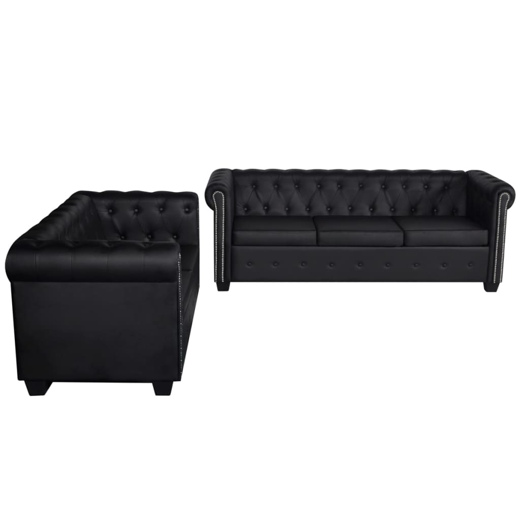 Chesterfield sofas 2-seater and 3-seater faux leather black