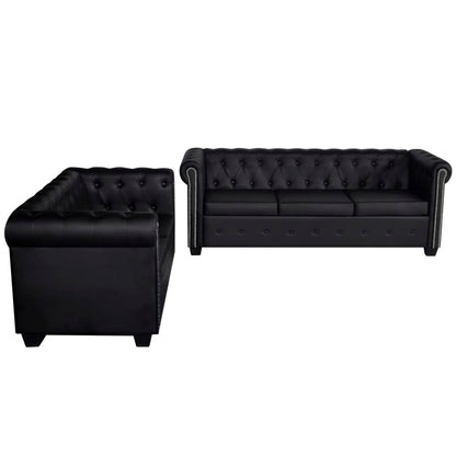 Chesterfield sofas 2-seater and 3-seater faux leather black