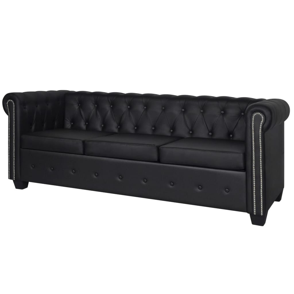 Chesterfield sofas 2-seater and 3-seater faux leather black