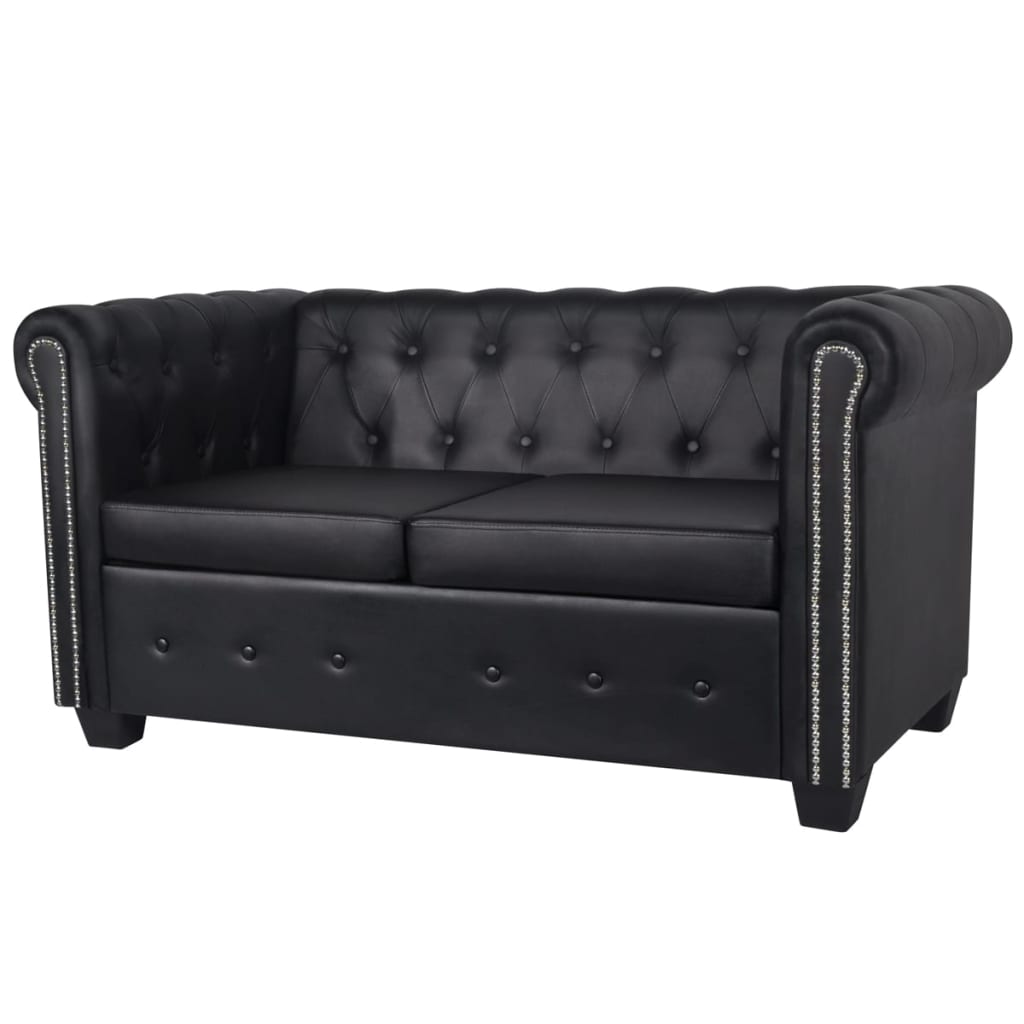 Chesterfield sofas 2-seater and 3-seater faux leather black