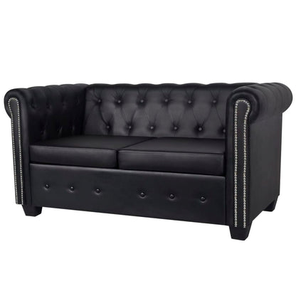 Chesterfield sofas 2-seater and 3-seater faux leather black