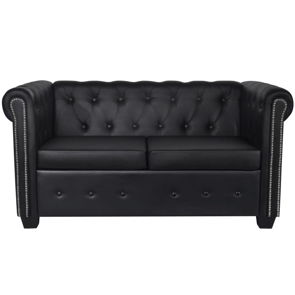 Chesterfield sofas 2-seater and 3-seater faux leather black