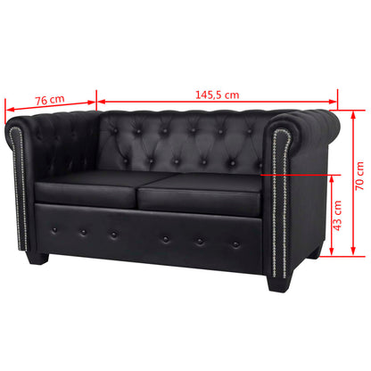 Chesterfield sofas 2-seater and 3-seater faux leather black