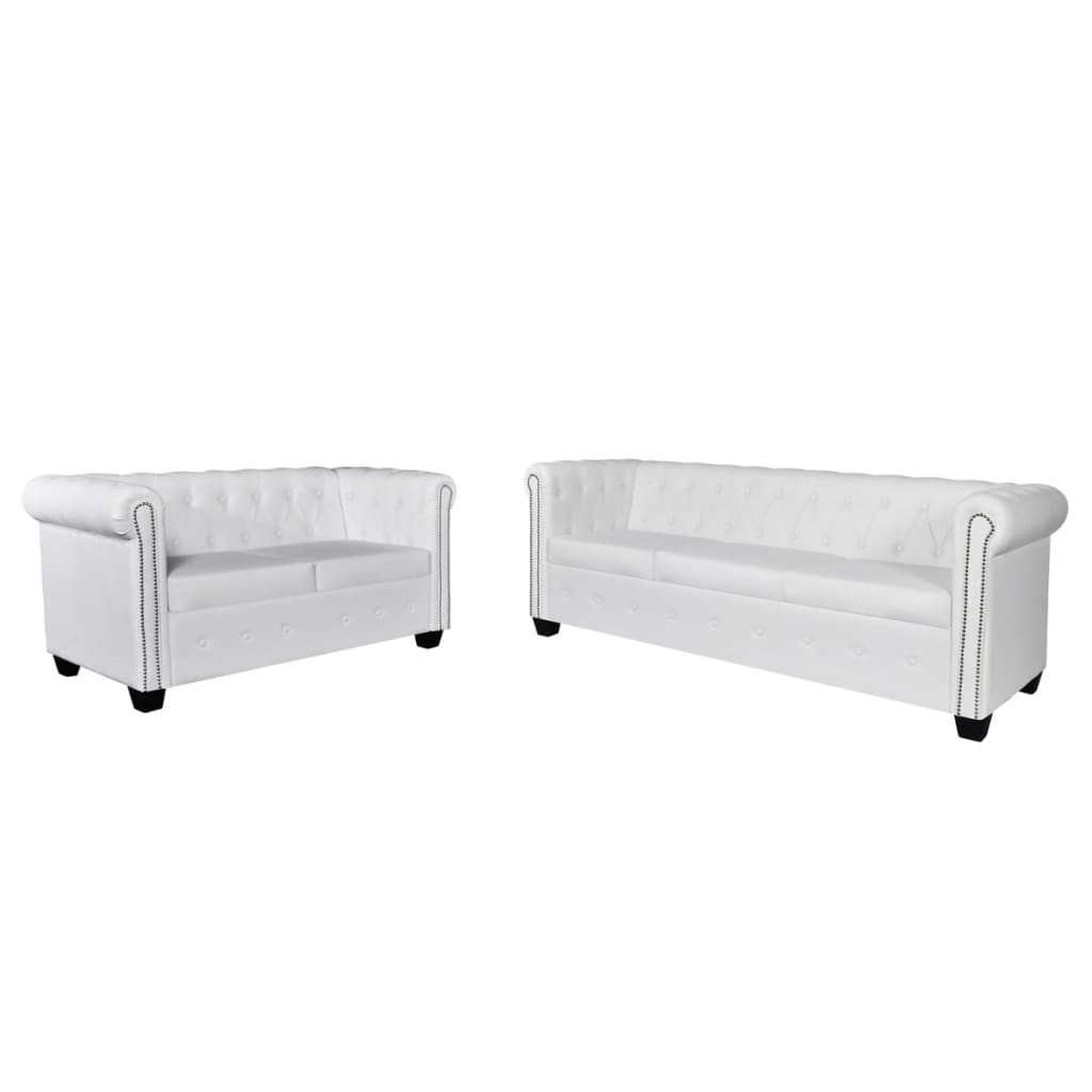 vidaXL Chesterfield-Sofas 2-Sitzer und 3-Sitzer Kunstleder Weiß