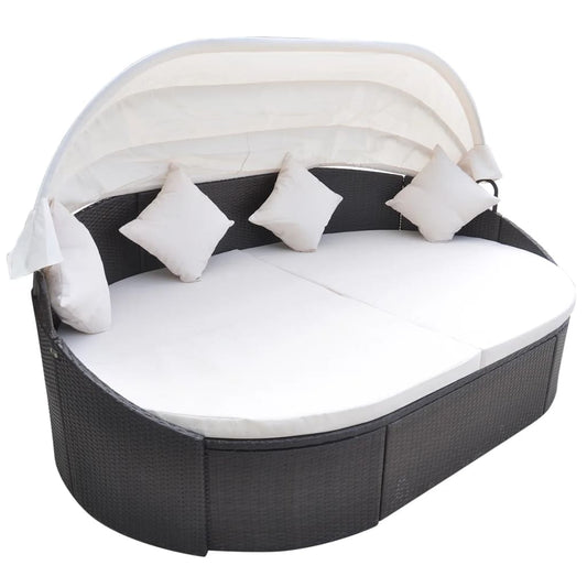 Outdoor-Loungebett mit Dach Poly Rattan Braun